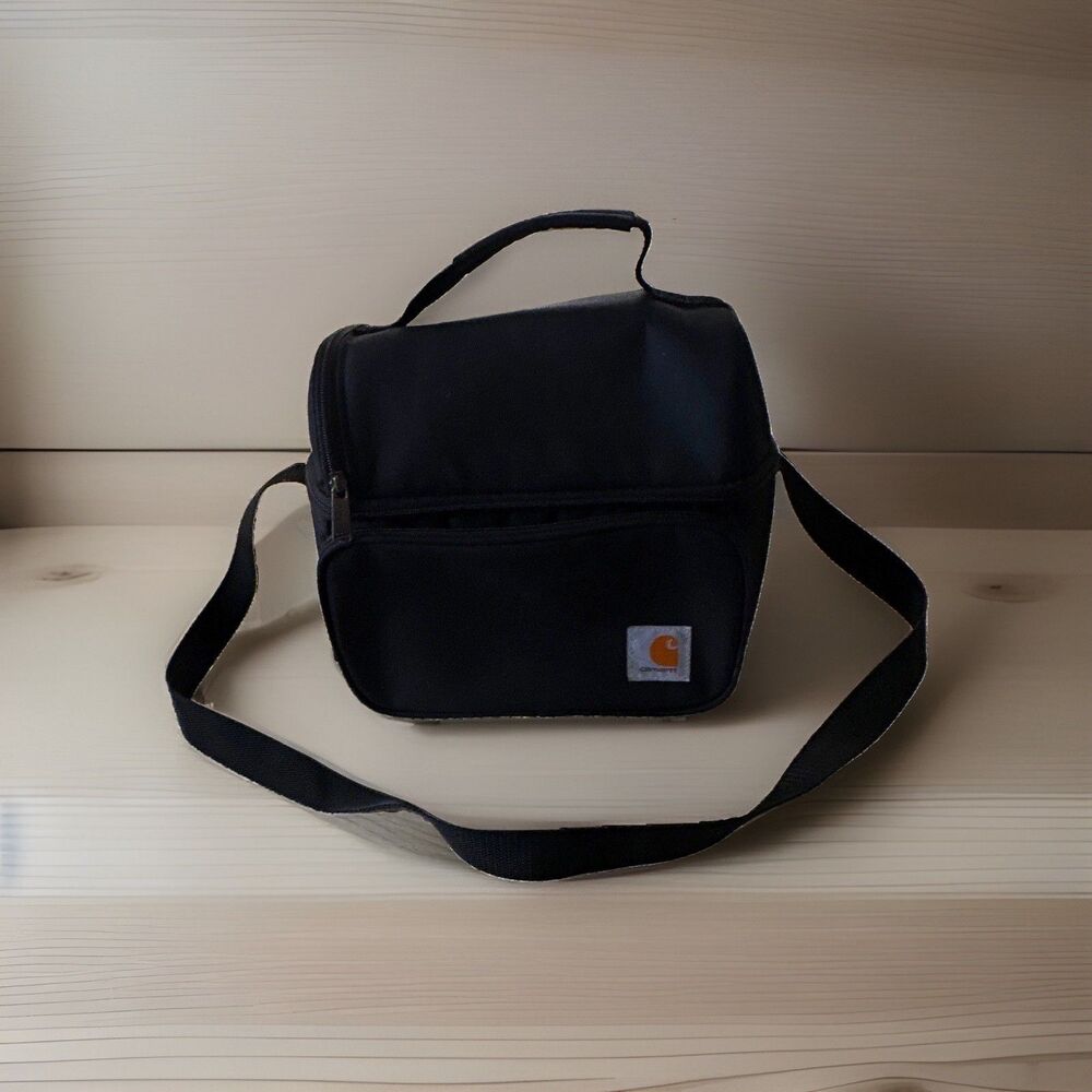 Carhartt Black Fabric Lunch Box Cooler Zip Lid 3 Compartments Rectangular Handle
